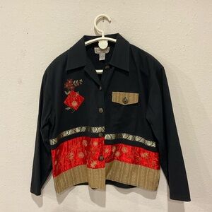 Vintage New Directions Jacket Black w/Red Satin & Gold Embroidery Women's Size M